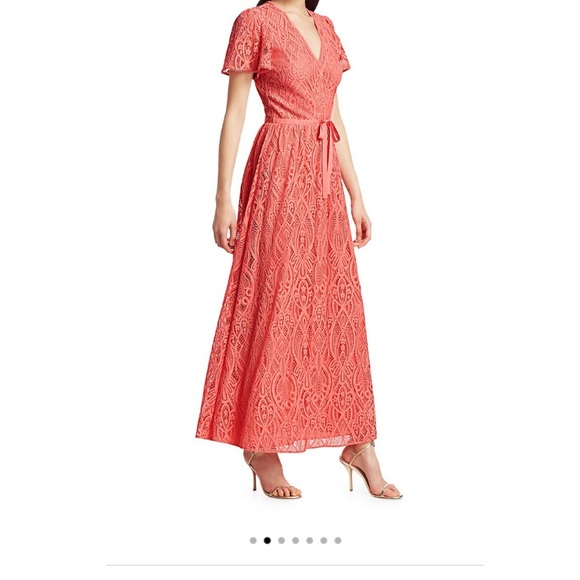 ML MONIQUE LHUILLIER Laser Lace Dress Coral - Picture 5 of 13